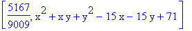 [5167/9009, x^2+x*y+y^2-15*x-15*y+71]